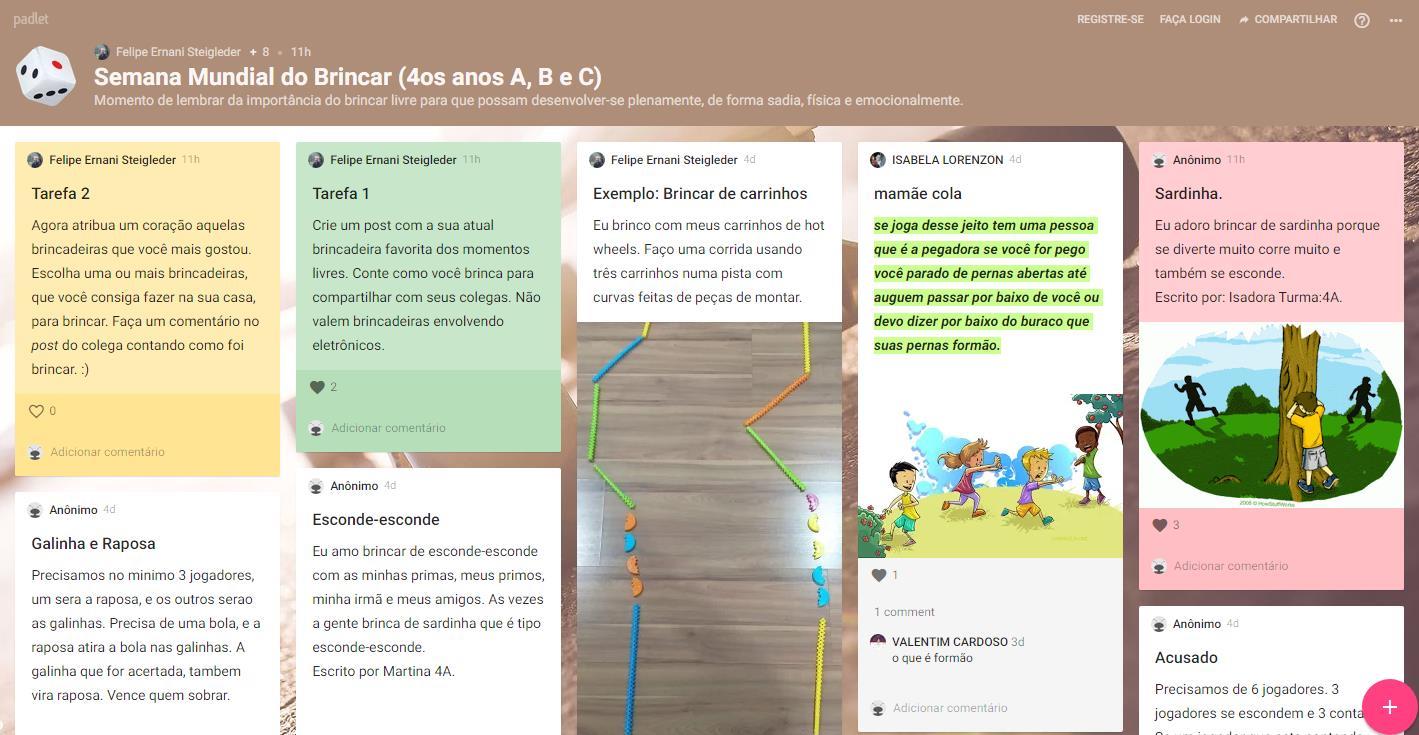 Estudantes compartilham brincadeiras em mural digital Estudantes compartilham brincadeiras em mural digital