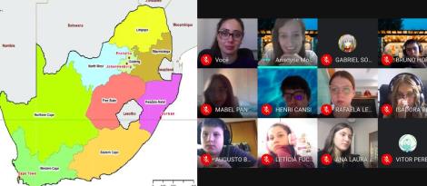 Estudantes do Currículo Bilíngue recebem estudante para conversa sobre intercâmbio na África do Sul Estudantes do Currículo Bilíngue recebem estudante para conversa sobre intercâmbio na África do Sul