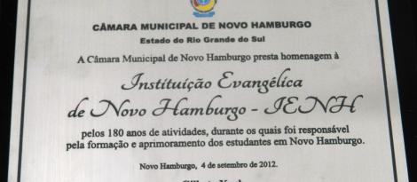 IENH é homenageada na Câmara Municipal