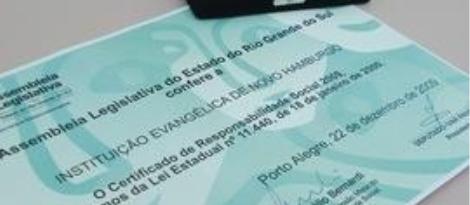 IENH recebe certificado de Responsabilidade Social da Assembléia Legislativa